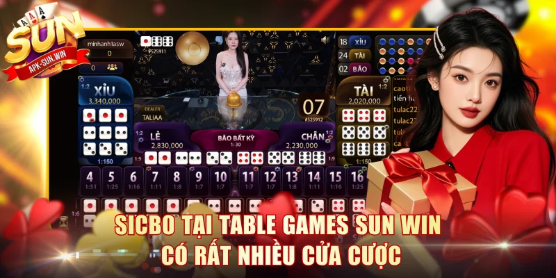 Sicbo tại table games Sun Win có rất nhiều cửa cược