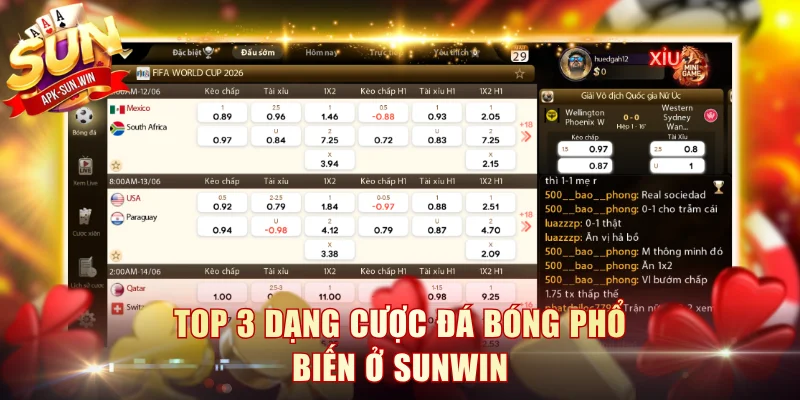 Top 3 dạng cược đá bóng phổ biến ở sunwin