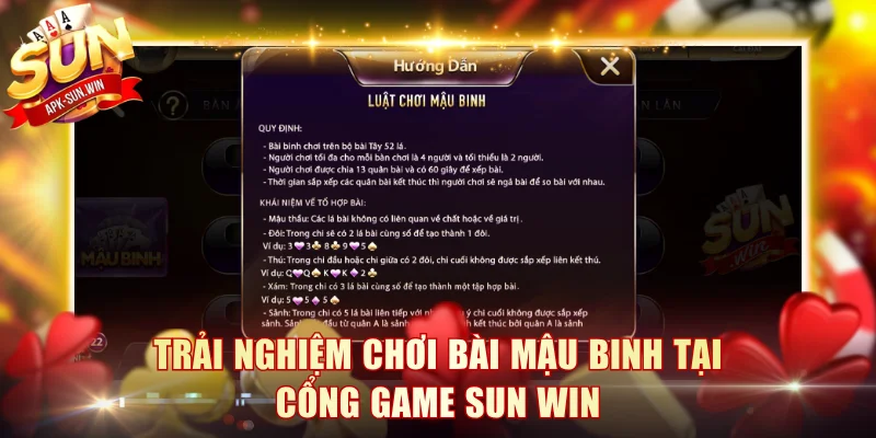 Trải nghiệm chơi bài Mậu Binh tại sun win